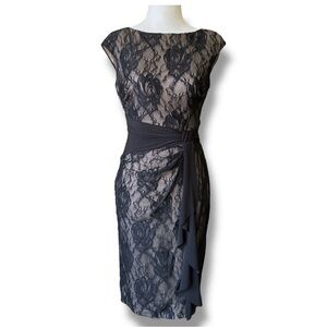 Chaps Black Lace Overlay Sheath Midi Dress